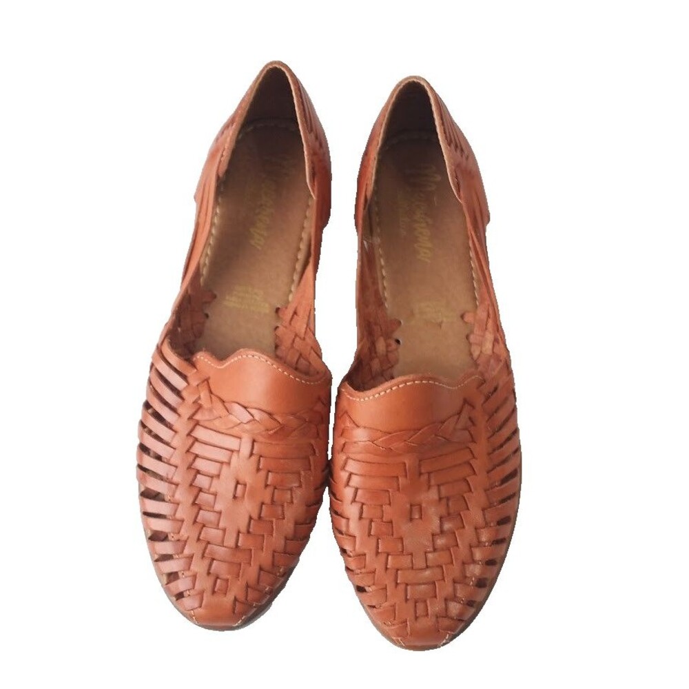 Macarena Collection Women’s Brown Leather Huarache Flats Woven Slip On  Size 8 - Picture 5 of 13